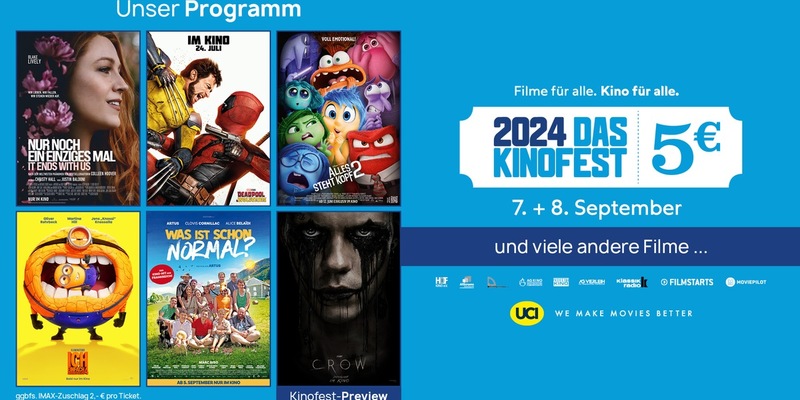 Das KINOFEST in den UCI Kinos / Am 7. und 8. September alle Filme fünf Euro - Foto: presseportal.de