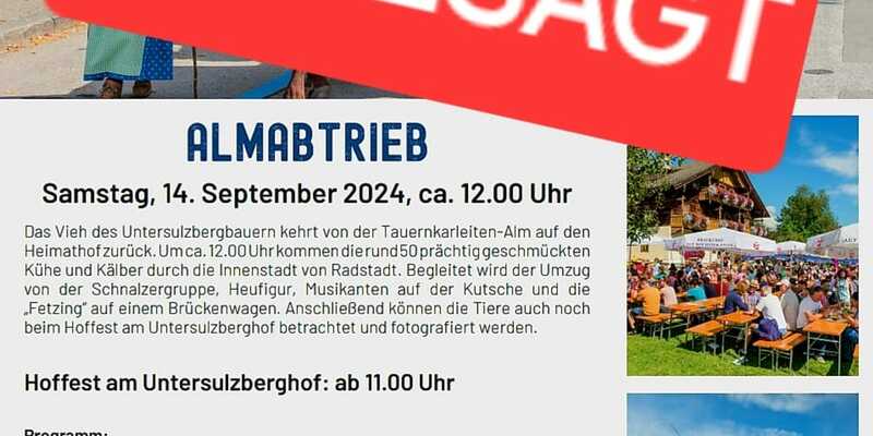 Absage vom Almabtrieb in Radstadt - Foto: Radstadt Tourismus über pressetext.de