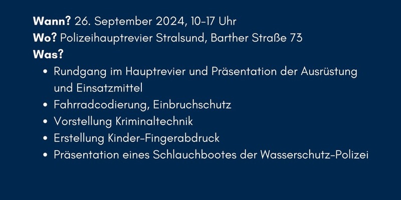 POL-HST: Blaulichttag im Polizeihauptrevier Stralsund am 26. September 2024 - Foto: presseportal.de