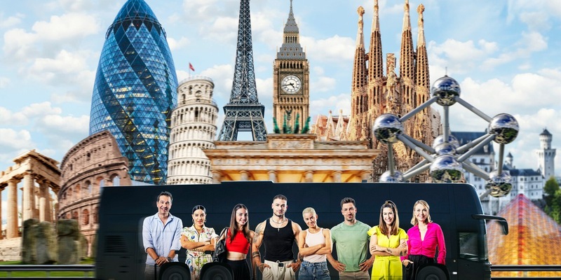 Andreas Elsholz Leyla Lahouar Ekaterina Leonova Max Bornmann Hanna Sökeland Philipp Boy Madita van Hülsen Tina Ruland Destination X - Foto: Joyn/Benedikt Müller/Renè Lohse, presseportal.de