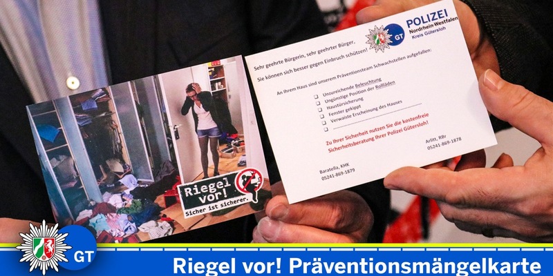 POL-GT: Riegel vor! Sicher ist sicherer. Berater verteilen Präventionsmängelkarten - Foto: presseportal.de