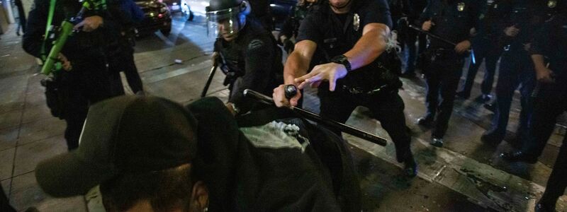 Ein Dodgers-Fan setzt sich mit der Polizei auseinander. - Foto: Ethan Swope/AP/dpa