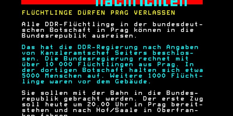 Besonders! Anlässlich des 35. Jahrestages des Mauerfalls veröffentlicht der ARD-Teletext historische Textseiten - Foto: presseportal.de