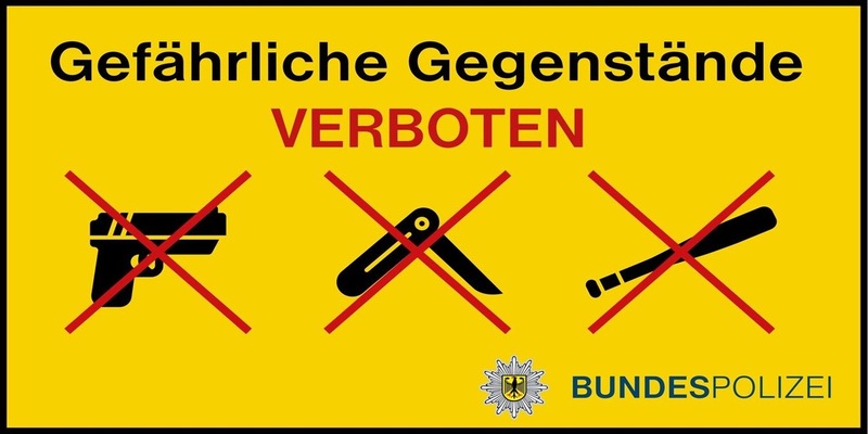 Bundespolizeidirektion München: Bundespolizeidirektion München erlässt temporäre Mitführverbote für gefährliche Gegenstände an acht bayerischen Bahnhöfen und zwei S-Bahnhaltepunkten in München - Foto: presseportal.de