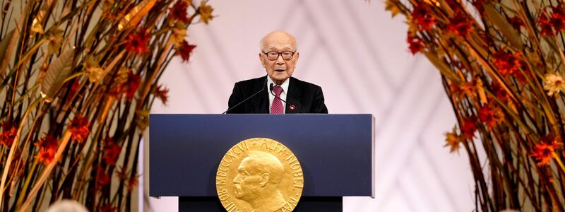 Terumi Tanaka hielt den Nobelvortrag im Namen seiner Organisation. - Foto: Heiko Junge/NTB/dpa