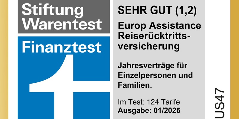 Europ Assistance zum fünften Mal in Folge Testsieger - Stiftung Warentest zeichnet Reiserücktrittsversicherung Jahresschutz mit SEHR GUT (1,2) aus - Foto: presseportal.de