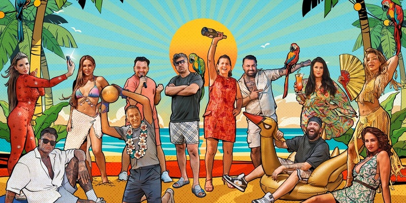 Kim Virginia Nikola Glumac Lisha Savage Menowin Fröhlich Eike Immel Chico Claudia Obert Cosimo Citilio Christo Iris Klein Melody Haase Janina Youssefian Promis unter Palmen - Foto: Joyn/Rudi Skukalek/Tan Nian Xing, presseportal.de