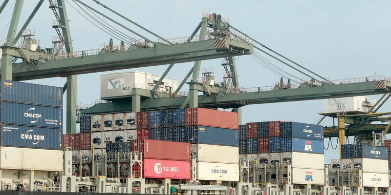 Container werden in Vietnam auf ein Schiff verladen. (Archivbild) - Foto: Hau Dinh/AP/dpa