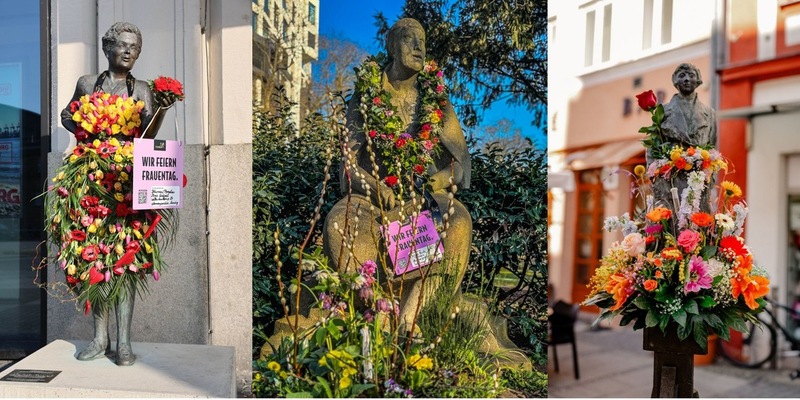 Fleurop setzt drittes Jahr in Folge ein Zeichen zum Internationalen Frauentag / Blumenschmuck für weibliche Statuen und Denkmäler deutschlandweit - Foto: presseportal.de