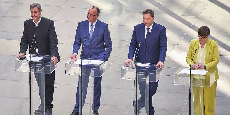Markus Söder, Friedrich Merz, Lars Klingbeil, Saskia Esken am 08.03.2025 - Foto: über dts Nachrichtenagentur