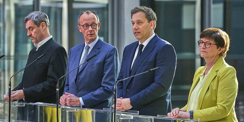 Markus Söder, Friedrich Merz, Lars Klingbeil, Saskia Esken am 08.03.2025 - Foto: über dts Nachrichtenagentur