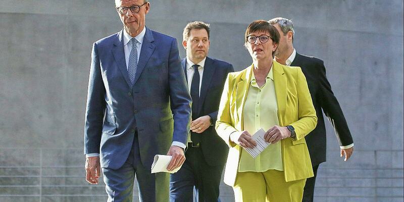 Friedrich Merz, Lars Klingbeil, Saskia Esken, Markus Söder am 08.03.2025 - Foto: über dts Nachrichtenagentur