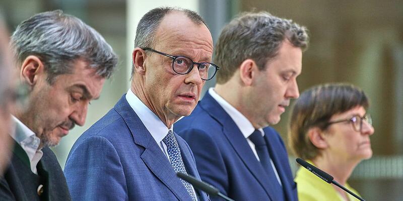 Markus Söder, Friedrich Merz, Lars Klingbeil, Saskia Esken am 08.03.2025 - Foto: über dts Nachrichtenagentur