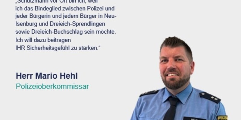 POL-OF: Mario Hehl ist der neue Schutzmann vor Ort / Polizeiposten Gravenbruch mit neuen Öffnungszeiten - Foto: presseportal.de