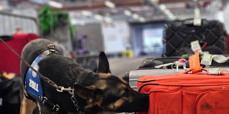 HZA-F: 150 Kilogramm Cannabis durch Frankfurter Flughafenzoll beschlagnahmt - drei Rauschgiftspürhunde erschnüffeln Rauschgift in sechs Koffern - Foto: presseportal.de
