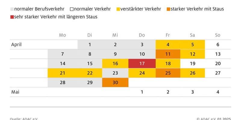 ADAC Stauprognose: 11. bis 13. April 2025 / Neun Bundesländer starten in die Osterferien / Hauptreiseaufkommen am Gründonnerstag - Foto: presseportal.de