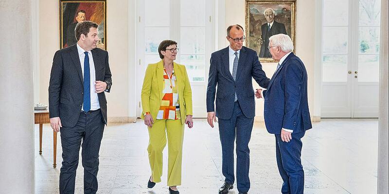 Treffen der Parteivorsitzenden von SPD und CDU mit dem Bundespräsidenten am 11.04.2025 - Foto: Bergmann, Guido/BPA,  Text: über dts Nachrichtenagentur