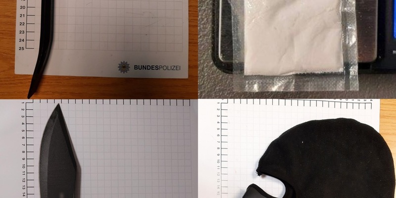 BPOL NRW: Bundespolizei findet Messer, Brecheisen, Sturmhauben und Drogen bei 20-Jährigem auf - Foto: presseportal.de