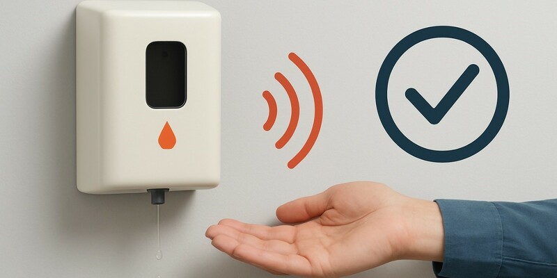 Gewerbebetriebe mieten sehr gerne berührungslose Seifenspender mit Infrarot-Sensorik - Foto: Redaktion (mithilfe von KI kreiert)