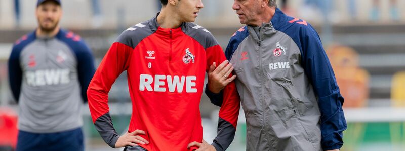 Guter Draht zu den Spielern: Funkel beim FC-Training. - Foto: Rolf Vennenbernd/dpa