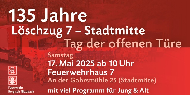 FW-GL: 135 Jahre Löschzug Stadtmitte - Feuerwehr Bergisch Gladbach lädt zum Tag der offenen Tür - Foto: presseportal.de