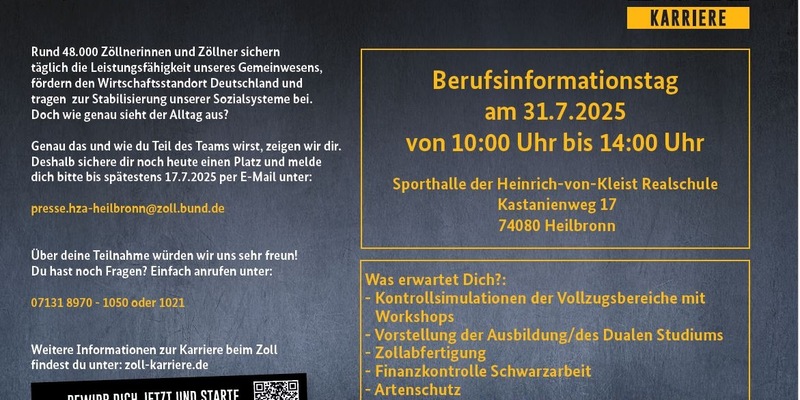 HZA-HN: Zoll Schnuppertag am 31. Juli 2025/ Infoveranstaltung für ausbildungs- und studieninteressierte Jugendliche - Foto: presseportal.de
