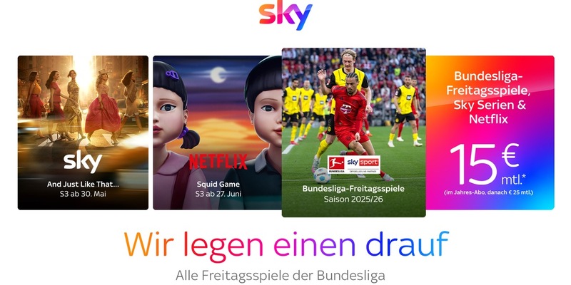 Flutlicht-Freitag für alle Fans: Sky Deutschland macht Neukunden unschlagbares Angebot - Sky Entertainment Plus inklusive Bundesliga-Freitag ab 15 Euro/Monat - Foto: presseportal.de