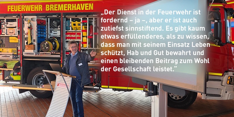 FW Bremerhaven: Feuerwehrdezernent Stadtrat Peter Skusa eröffnete die Informationsveranstaltung Dein Weg zur Feuerwehr - Bewerbungen noch bis zum 18. Mai möglich - Foto: presseportal.de