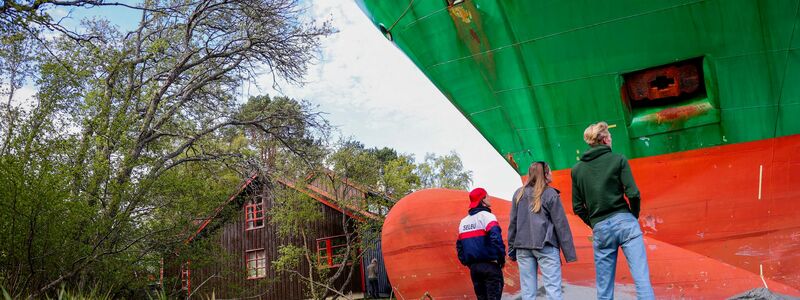 Ein Containerschiff ist in Norwegen kurz vor einem Haus am Wasser zum Stehen gekommen. - Foto: Jan Langhaug/NTB/dpa