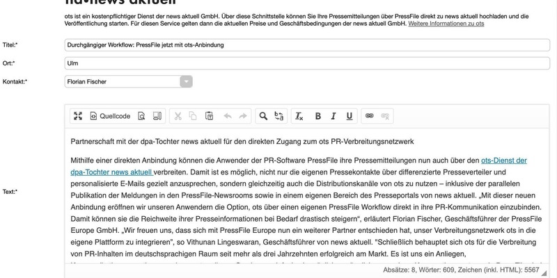 Durchgängiger Workflow: PressFile jetzt mit ots-Anbindung - Foto: presseportal.de