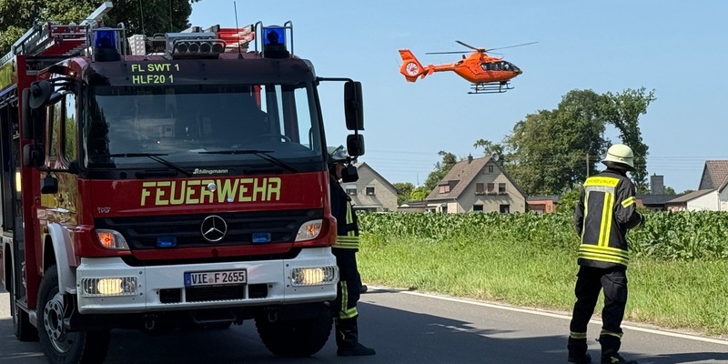 FFW Schwalmtal: Schwerer Verkehrsunfall in Hehler - Motorradfahrer schwer verletzt, Rettungshubschrauber im Einsatz - Foto: presseportal.de