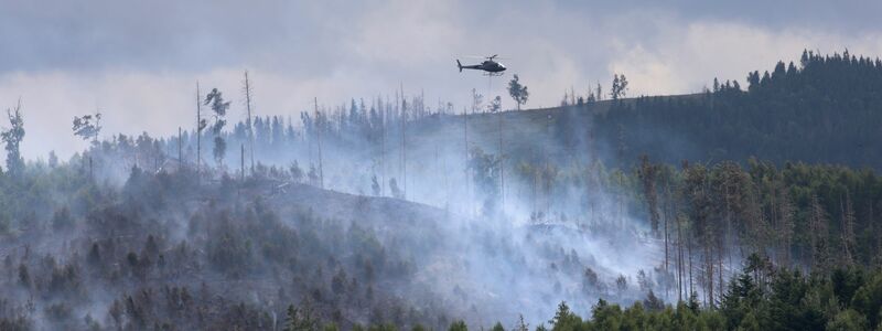 Rauchwolken bei Goslar: Hier wütet seit Sonntag ein Waldbrand. - Foto: Matthias Bein/dpa