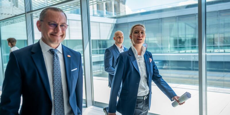 Die AfD-Chefs Tino Chrupalla (l.) und Alice Weidel können sich über einen spürbaren Anstieg ihrer Monatseinkünfte freuen. (Archivbild) - Foto: Michael Kappeler/dpa