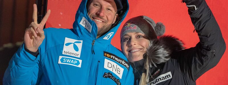 Aksel Lund Svindal und Lindsey Vonn bei der alpinen Ski-WM 2019 in Schweden. - Foto: Michael Kappeler/dpa