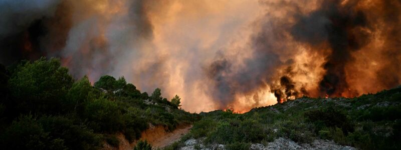 Ein Wald steht nahe Fontjoncouse, im Südwesten Frankreichs, in Flammen. - Foto: Lionel Bonaventure/AFP/dpa