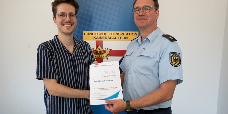 BPOL-KL: Lebensretter für Zivilcourage durch die Bundespolizei geehrt - Foto: presseportal.de