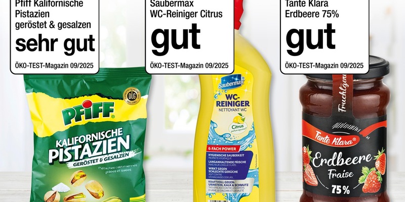 ÖKO-TEST zeichnet Erdbeer-Konfitüre, Pistazien und WC-Reiniger von NORMA mit Top-Noten aus / Einmal sehr gut, zweimal gut im September 2025 - Foto: presseportal.de