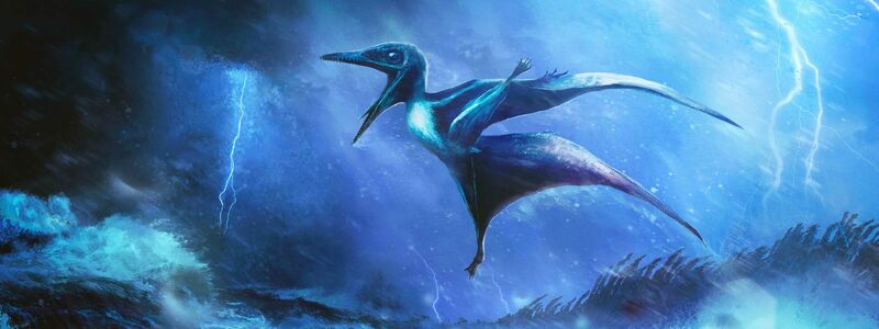 Starke Windböe brechen die zarten Knochen: Künstlerische Darstellung eines kleinen Pterodactylus-Babys in einem Tropengewitter. - Foto: Rudolf Hima/EurekAlert/dpa