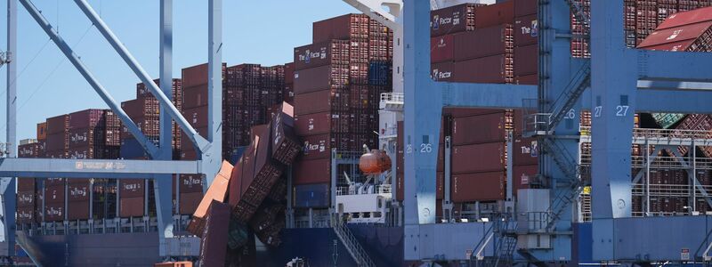 Fast 70 Container stürzten ins Wasser. - Foto: Damian Dovarganes/AP/dpa