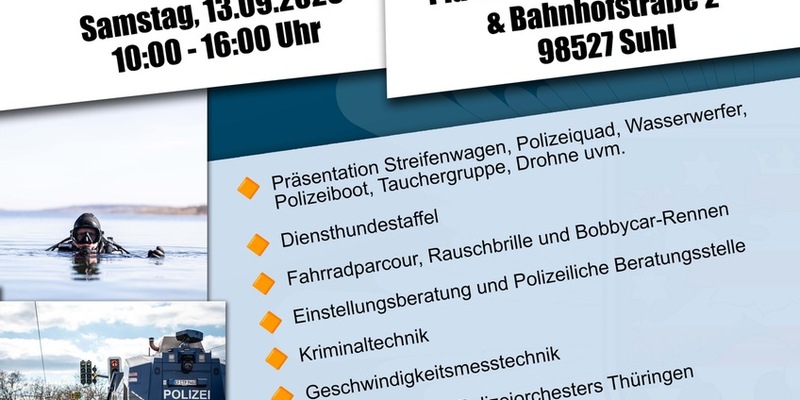 LPI-SHL: Nur noch 3 Tage - Polizei in Südthüringen am 13.09.2025, 10 bis 16 Uhr, auf dem Platz der Deutschen Einheit - Foto: presseportal.de