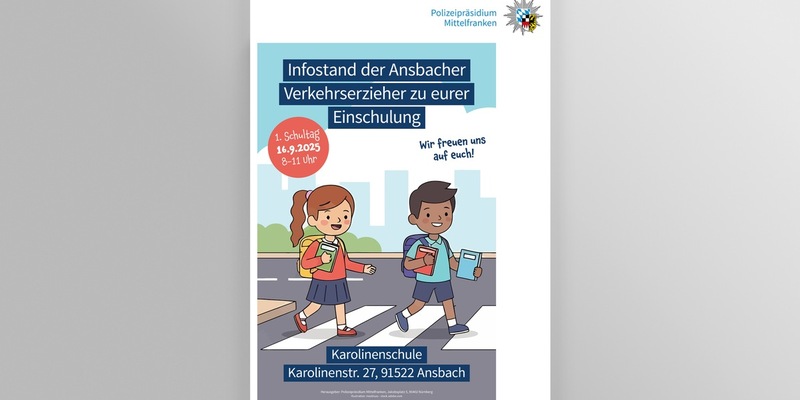 POL-MFR: (877) Schulstart in Bayern - Das Polizeipräsidium Mittelfranken informiert an einem Infostand in Ansbach über die Gefahren des Schulwegs - Einladung an Medienvertreter - Foto: presseportal.de