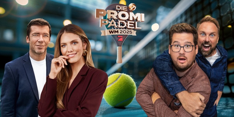 Marco Hagemann Viviane Geppert Chris Tall Steven Gätjen Die Promi Padel WM - Wer holt den PadelCity Cup? - Foto: Joyn/Maria Geckerle/Robert Maschke, presseportal.de