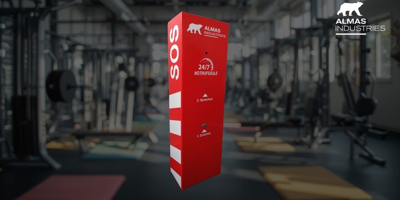 Sicherheit rund um die Uhr: die Notfallsäule von ALMAS INDUSTRIES für Sport- und Fitnessstudios - Foto: presseportal.de