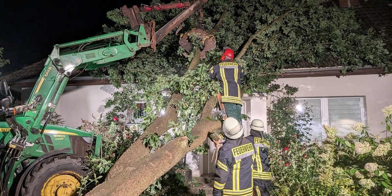 FFW Schiffdorf: Baum stürzt auf Haus - keine Person verletzt - Foto: presseportal.de