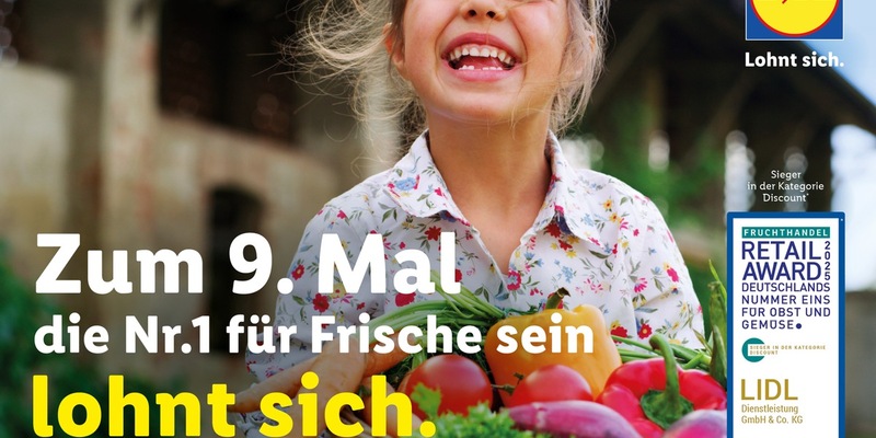 Neunmal an der Spitze: Lidl ist Deutschlands Champion für Obst und Gemüse / Lidl verteidigt seinen Titel und holt erneut den renommierten Fruchthandel Magazin Retail Award in der Kategorie Discount - Foto: presseportal.de