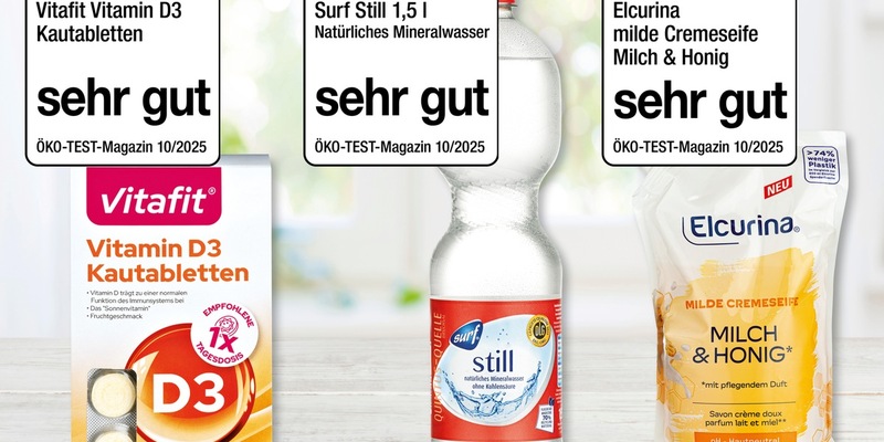 ÖKO-TEST zeichnet Mineralwasser, Cremeseife und Vitamin D mit Bestnote SEHR GUT aus / Dreimal sehr gut für NORMA-Produkte in der Ökotest Oktober-Ausgabe - Foto: presseportal.de