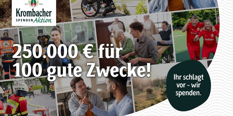 250.000 Euro für 100 gute Zwecke: Die Krombacher Spendenaktion startet - jetzt Vorschläge einreichen - Foto: presseportal.de