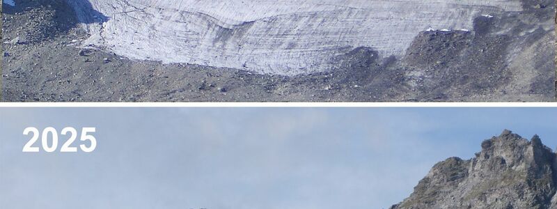 Der Pizolgletscher im Kanton St. Gallen ist zwischen 2006 und 2025 stark geschrumpft.(Kombo) - Foto: Matthias Huss/Glamos Gletschermessnetz/Akademie der Naturwissenschaften Schweiz (SCNAT)/dpa