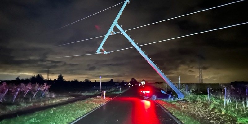 POL-PDNW: Neustadt an der Weinstraße - K 9 (zwischen L 516 und B 39) - Verkehrsunfall unter Alkoholeinfluss Strommast beschädigt, K9 vorübergehend gesperrt - Foto: presseportal.de