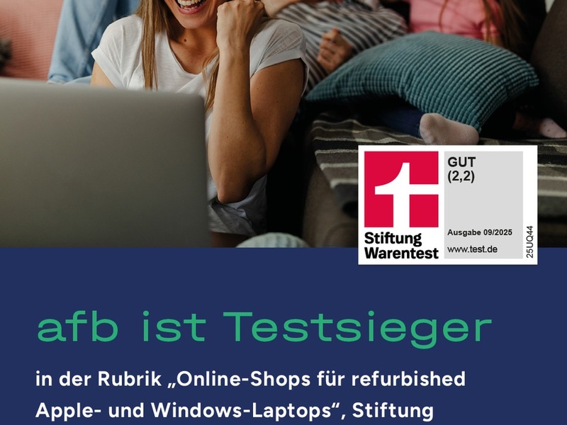Stiftung Warentest: IT-Refurbisher afb social & green IT ist bester Online-Shop für refurbished Apple- und Windows-Laptops - Foto: presseportal.de